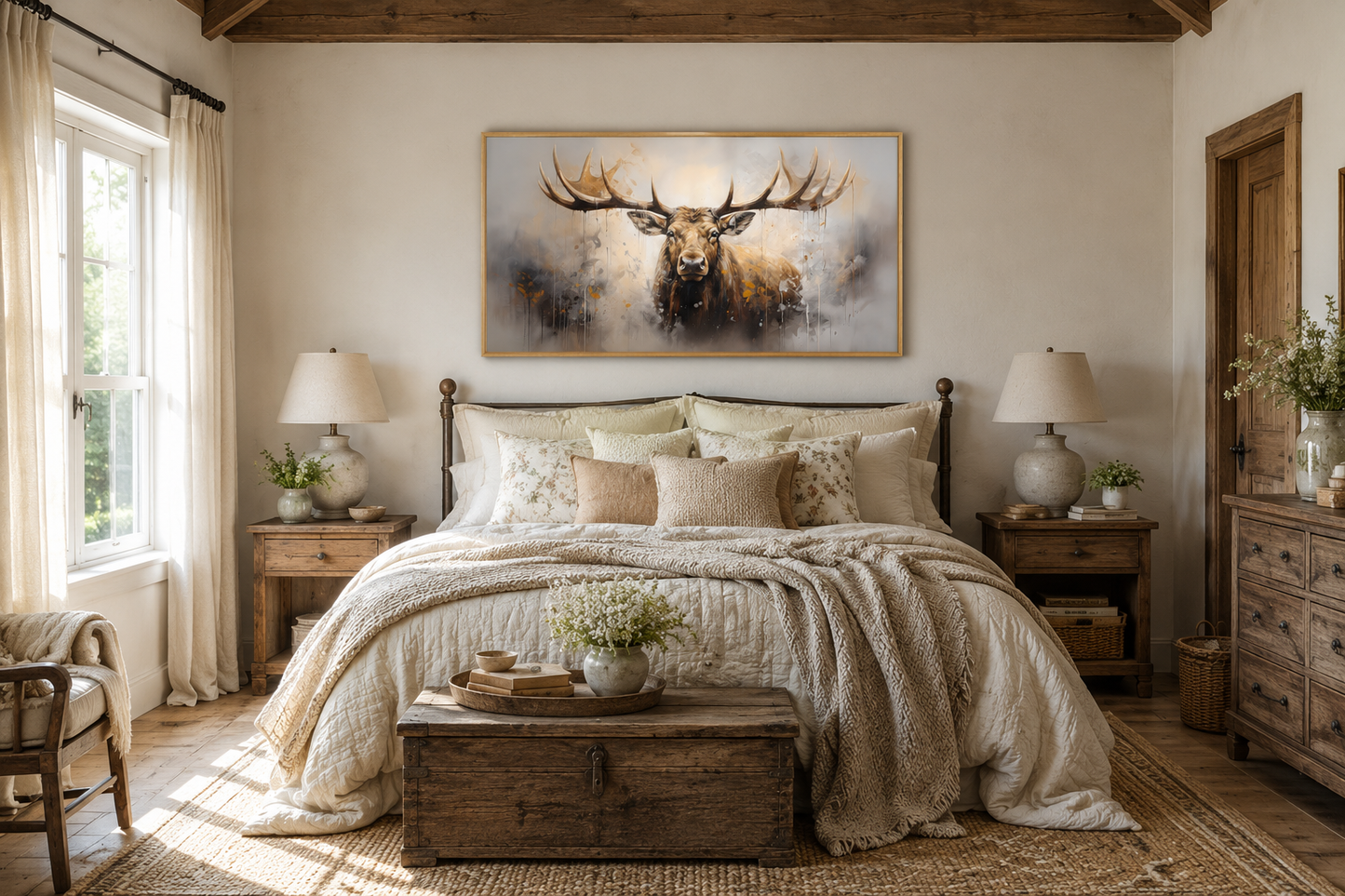Abstract Moose Wall Art - Extra Large Framed Moose Canvas Print | Rustic Cabin Decor