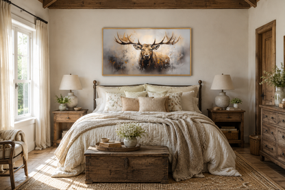 Abstract Moose Wall Art - Extra Large Framed Moose Canvas Print | Rustic Cabin Decor
