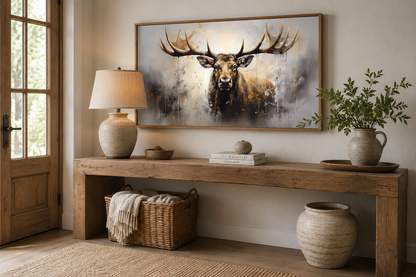 Abstract Moose Wall Art - Extra Large Framed Moose Canvas Print | Rustic Cabin Decor