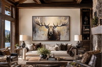 Moose Painting Neutral Beige Cabin Decor Framed Canvas Wall Art