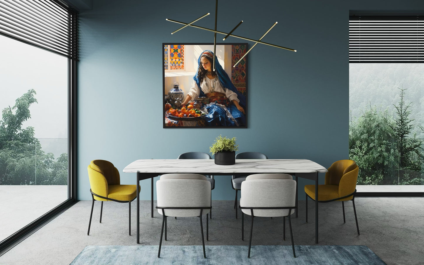 Moroccan Woman Wall Art - Colorful Fruit Canvas | Modern Dining Room Or Kitchen Decor