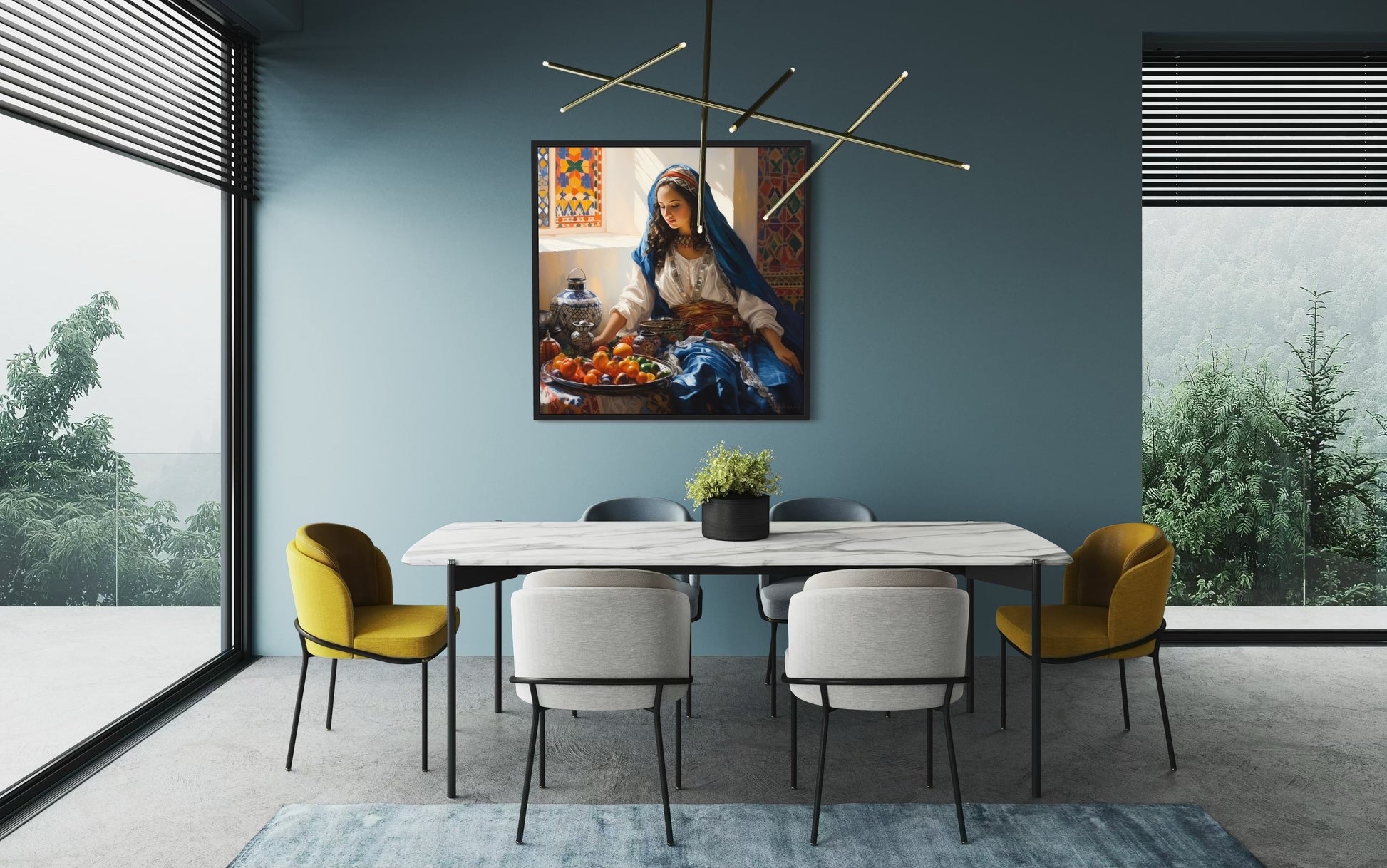 Moroccan Woman Wall Art - Colorful Fruit Canvas | Modern Dining Room Or Kitchen Decor