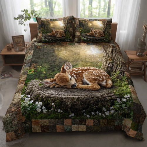 Mossy Fawn 3-Piece Quilted Bedding Set - Single (59" x 70")