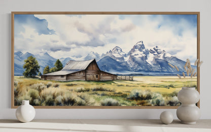 Moulton Barn Wall Art - Framed Grand Teton Canvas Rustic Farmhouse Decor