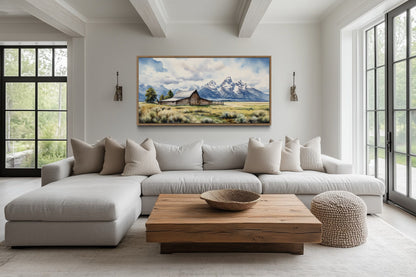 Moulton Barn Wall Art - Framed Grand Teton Canvas Rustic Farmhouse Decor
