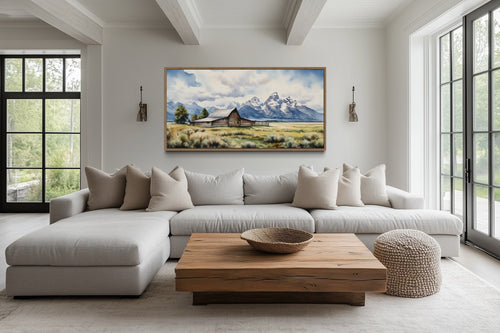 Moulton Barn Wall Art - Framed Grand Teton Canvas Rustic Farmhouse Decor
