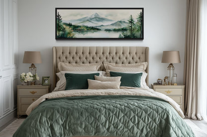 Mount Fuji And Lake Landscape Long Horizontal Framed Canvas Wall Art