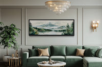 Mount Fuji And Lake Landscape Long Horizontal Framed Canvas Wall Art