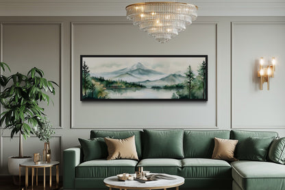 Mount Fuji And Lake Landscape Long Horizontal Framed Canvas Wall Art