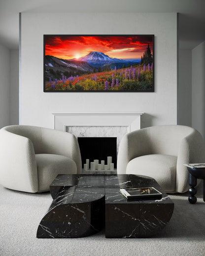 Mount Rainier Wall Art – Wildflower Canvas Print | Rustic Mountain Nature Decor