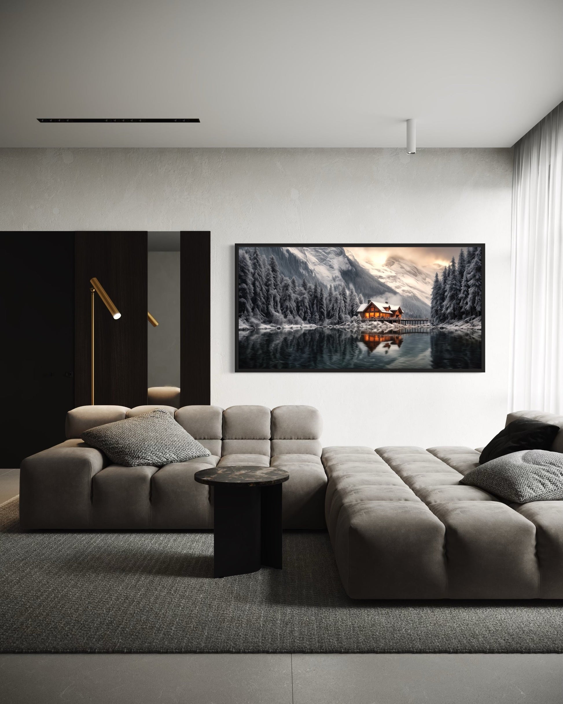 Mountain Cabin Wall Art – Cozy Winter Cabin Print | Framed Canvas Decor