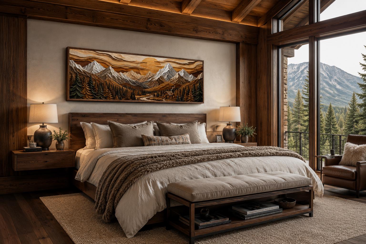 Mountain Cabin Wall Art – Rustic Lodge Above Fireplace Mantel Canvas Print