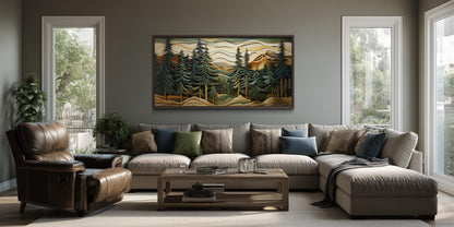 Mountain Forest Wall Art - Rustic Cabin Decor With Pine Tree Artwork Canvas Print