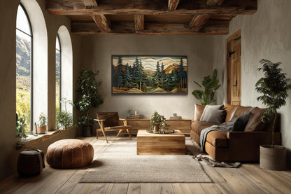 Mountain Forest Wall Art - Rustic Cabin Decor With Pine Tree Artwork Canvas Print