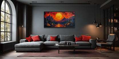 Mountain Lake Fiery Sunset Canvas Wall Art
