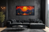 Mountain Lake Fiery Sunset Canvas Wall Art