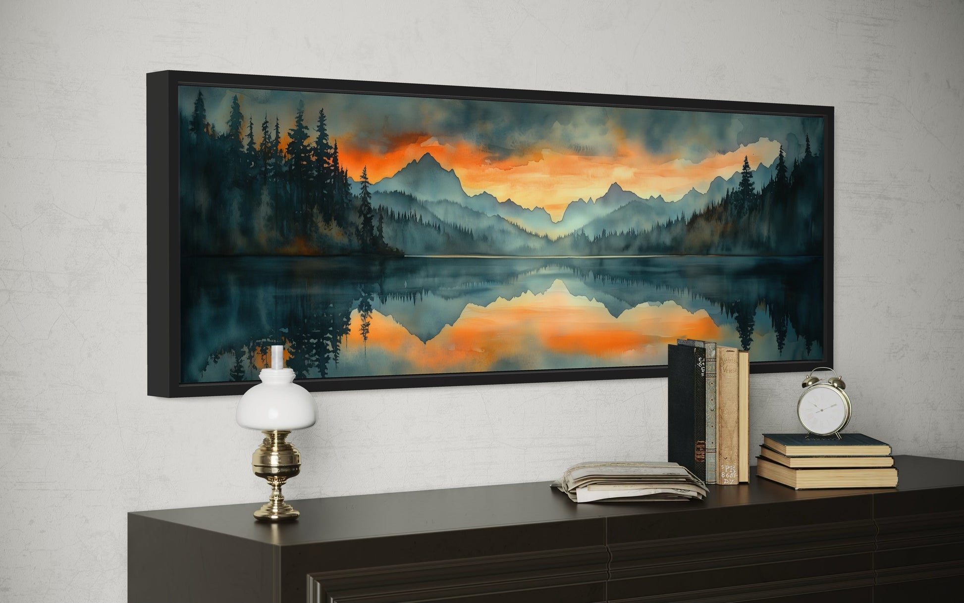 Mountain Lake Sunset Horizontal Sunset Nature Landscape Mens Bedroom Wall Art Above Bed