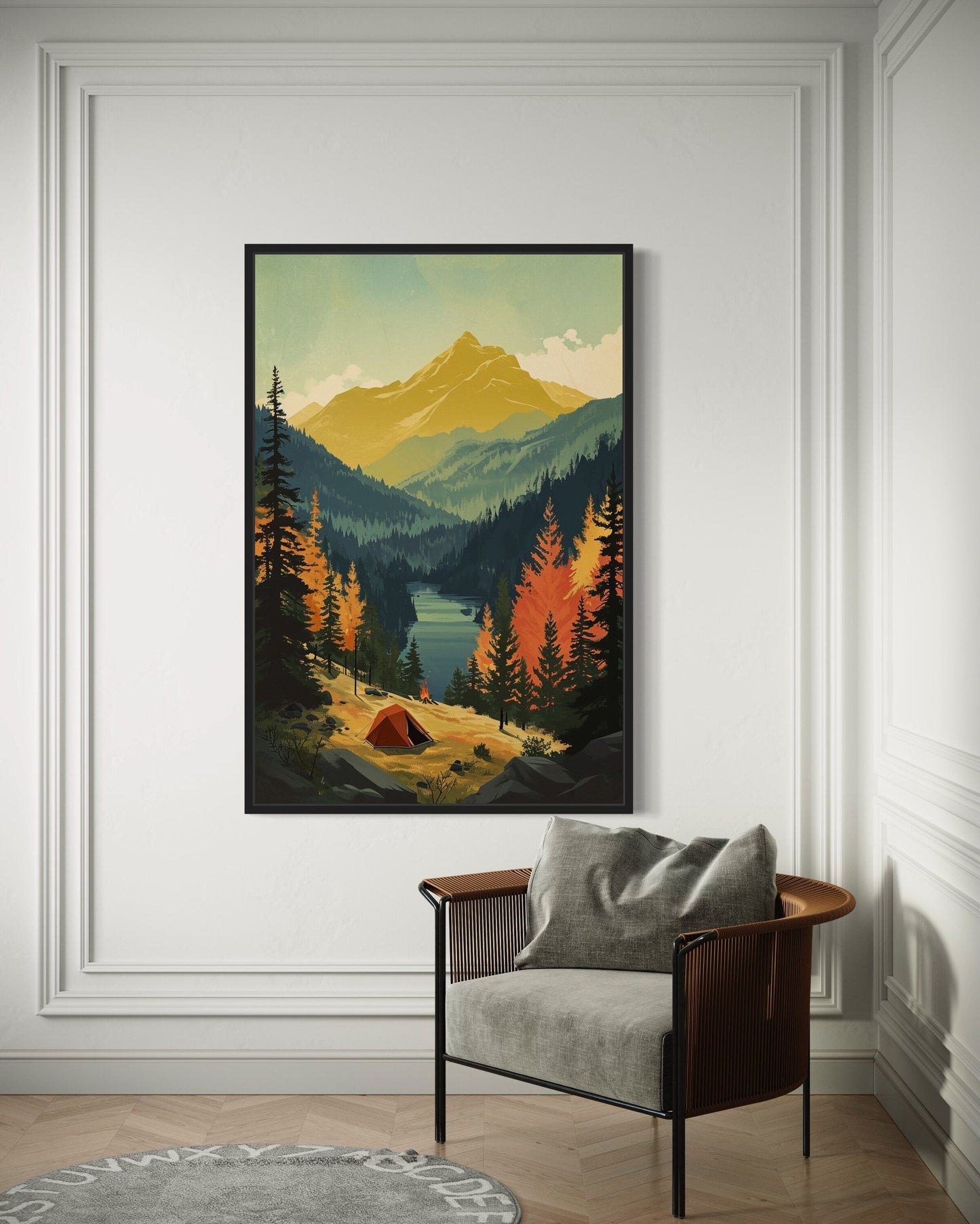 Mountain Lake Landscape Camping Tent Framed Canvas Wall Art