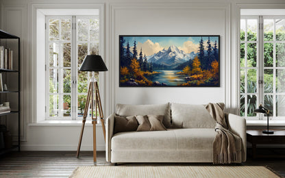 Mountain Lake Scenic Autumn Landscape Framed Canvas Wall Art