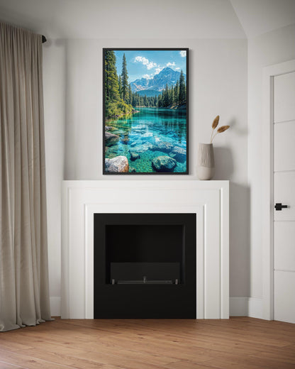 Mountain Lake Vertical Photography Canvas Wall Art