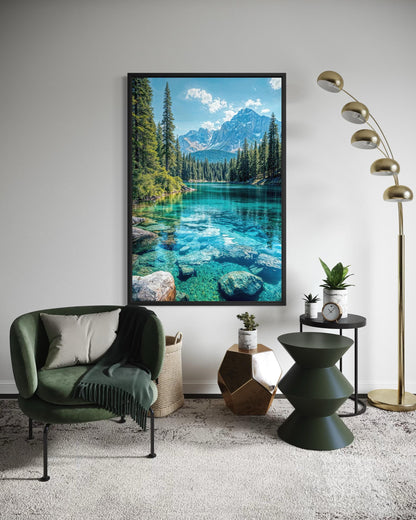 Mountain Lake Vertical Photography Canvas Wall Art