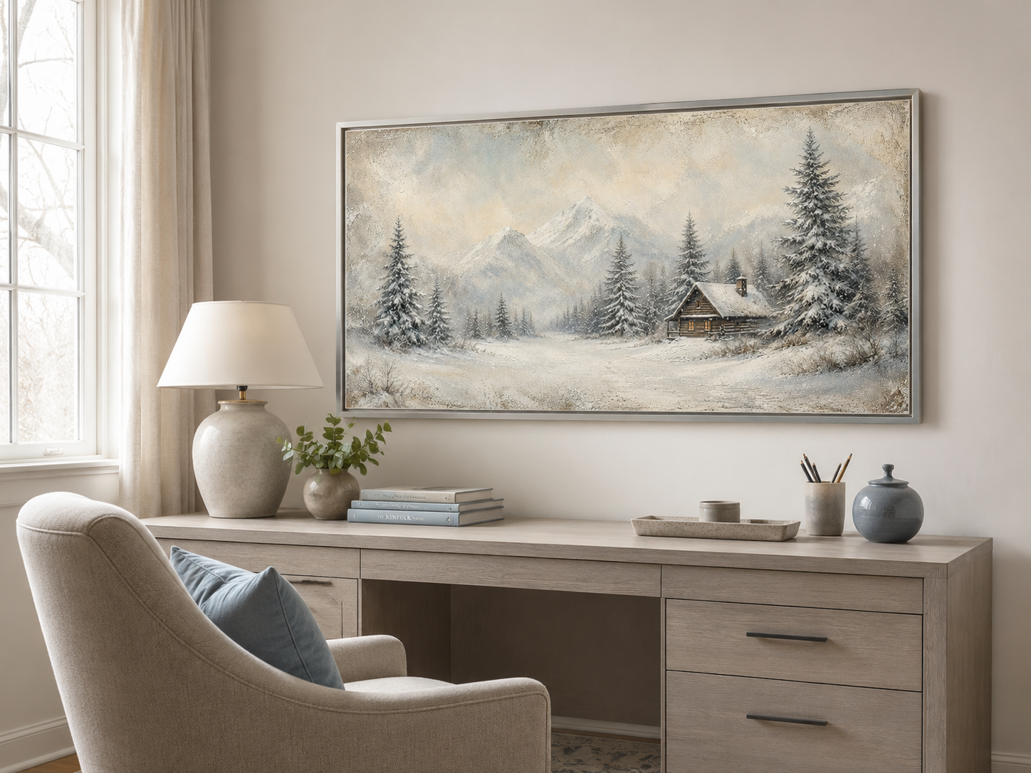 Cabin Wall Art – Rustic Framed Cabin Decor for Snowy Mountain Retreat