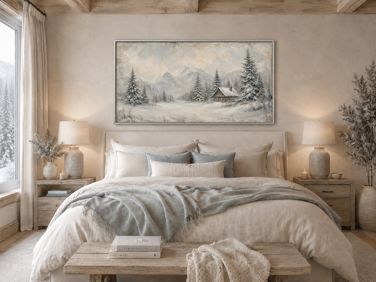 Cabin Wall Art – Rustic Framed Cabin Decor for Snowy Mountain Retreat