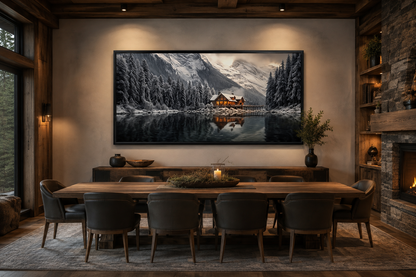 Mountain Cabin Wall Art – Cozy Winter Cabin Print | Framed Canvas Decor