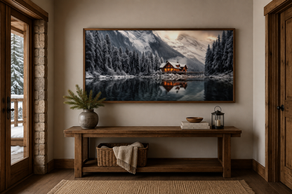 Mountain Cabin Wall Art – Cozy Winter Cabin Print | Framed Canvas Decor