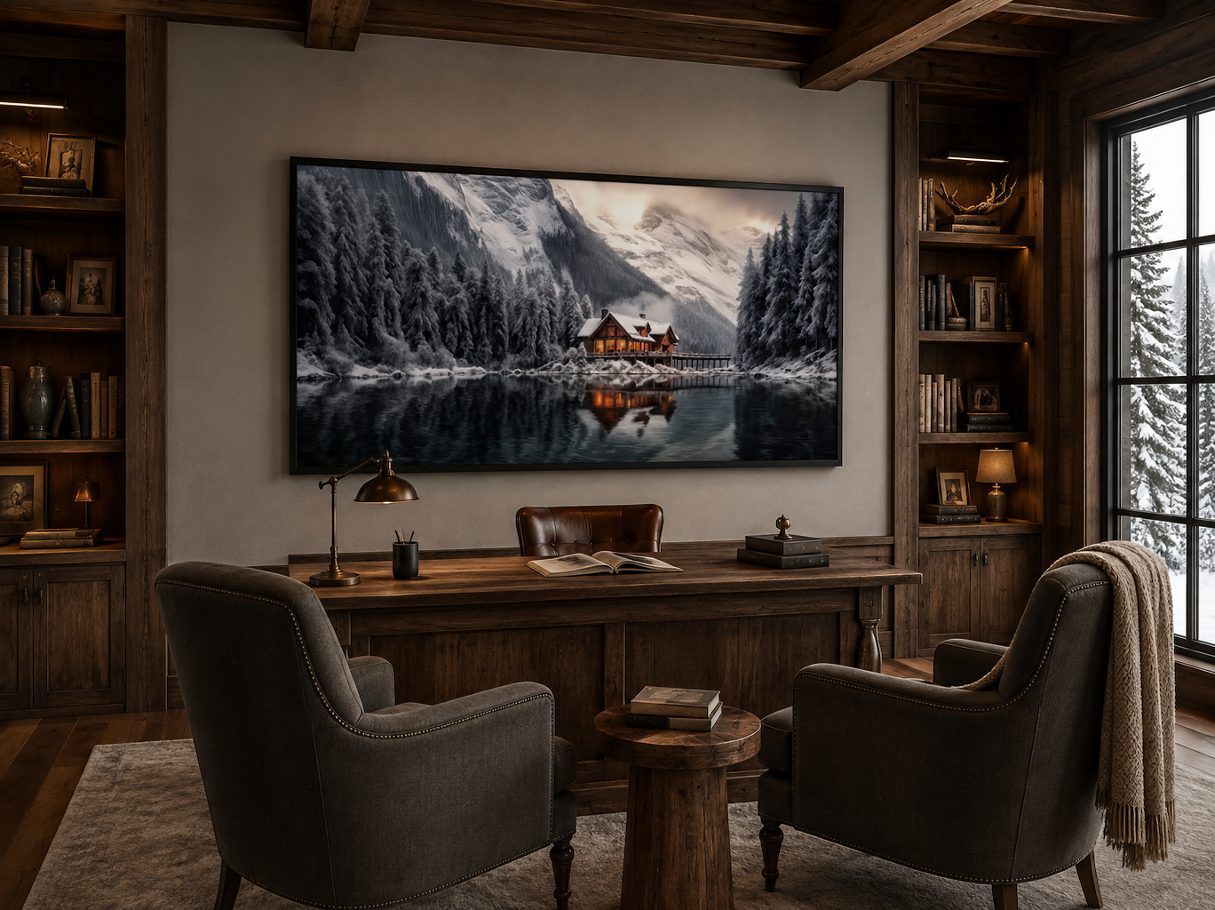 Mountain Cabin Wall Art – Cozy Winter Cabin Print | Framed Canvas Decor