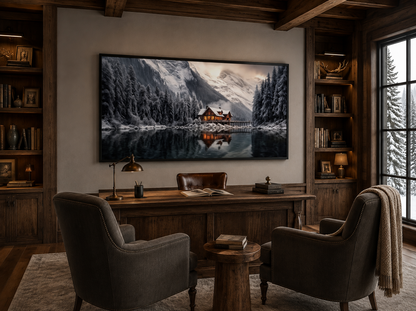 Mountain Cabin Wall Art – Cozy Winter Cabin Print | Framed Canvas Decor