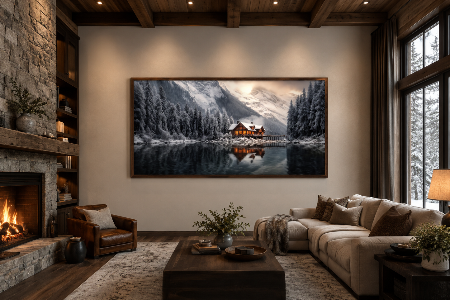 Mountain Cabin Wall Art – Cozy Winter Cabin Print | Framed Canvas Decor