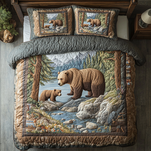 Mountain Grizzly 3-Piece Quilted Bedding Set - Single (59" x 70")