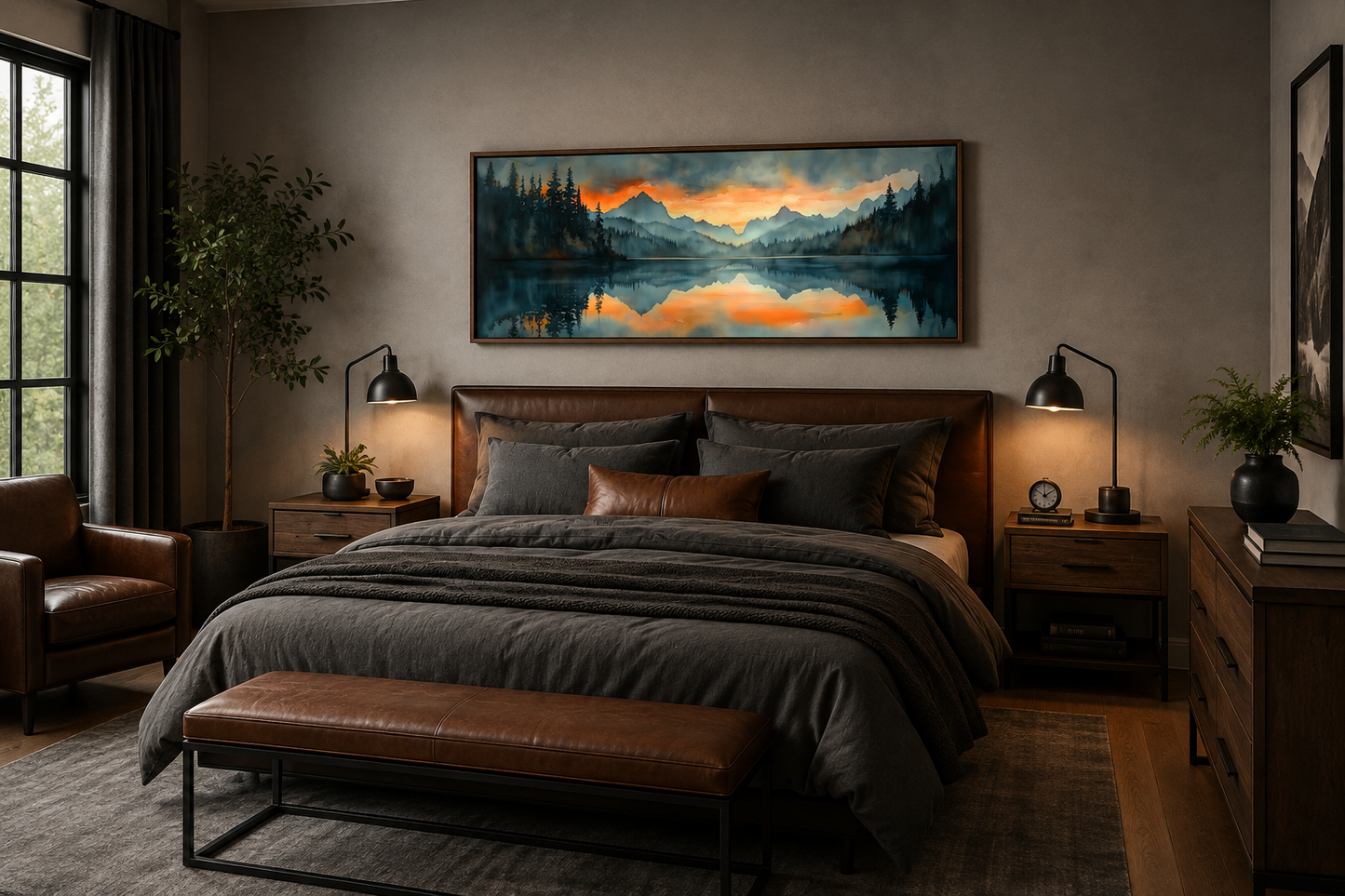 Mountain Lake Sunset Horizontal Sunset Nature Landscape Mens Bedroom Wall Art Above Bed