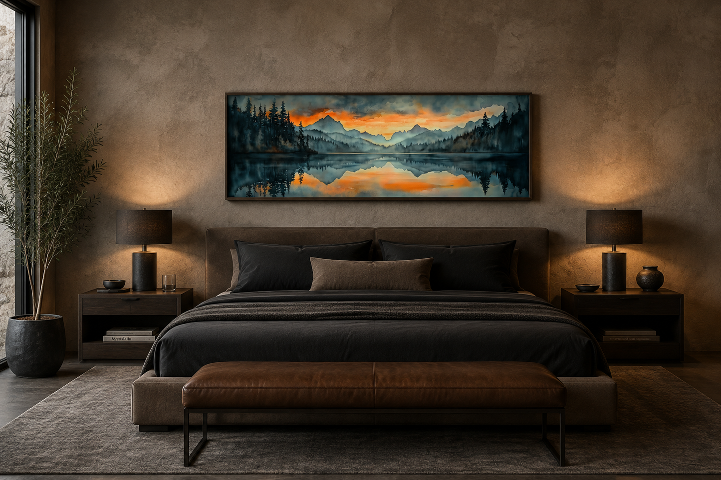 Mountain Lake Sunset Horizontal Sunset Nature Landscape Mens Bedroom Wall Art Above Bed