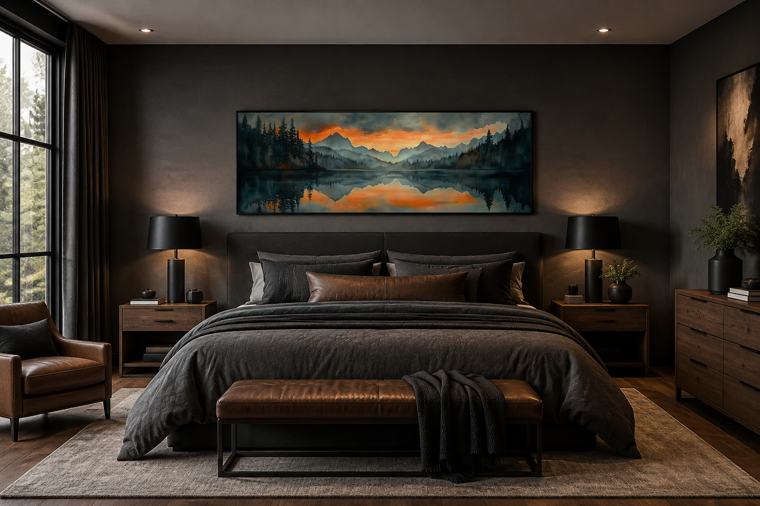 Mountain Lake Sunset Horizontal Sunset Nature Landscape Mens Bedroom Wall Art Above Bed