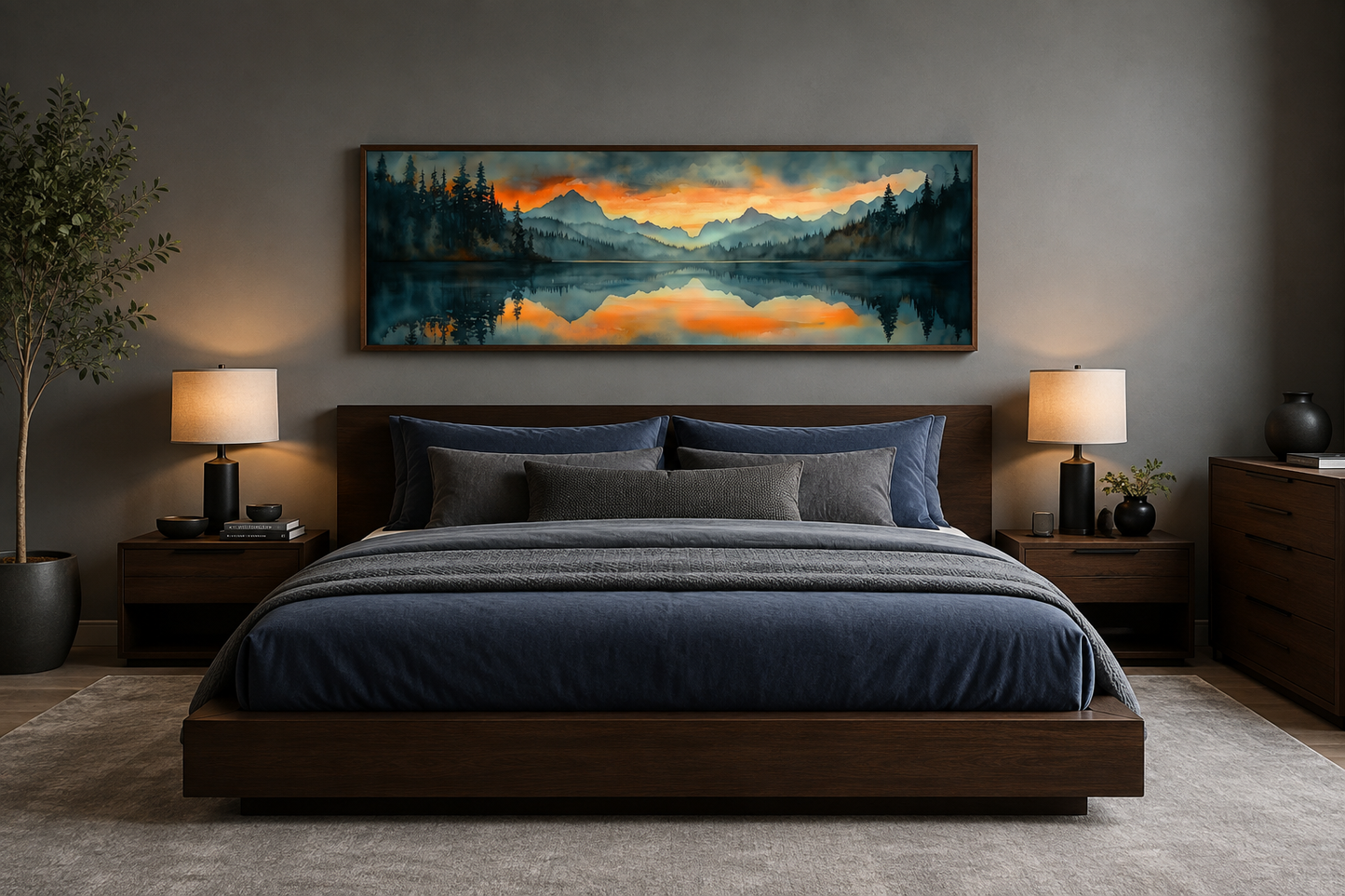 Mountain Lake Sunset Horizontal Sunset Nature Landscape Mens Bedroom Wall Art Above Bed