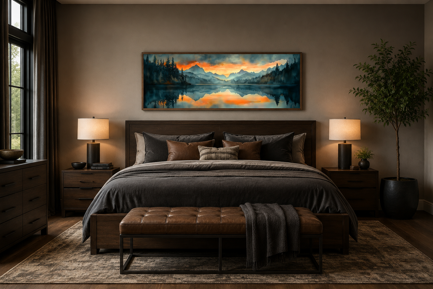 Mountain Lake Sunset Horizontal Sunset Nature Landscape Mens Bedroom Wall Art Above Bed