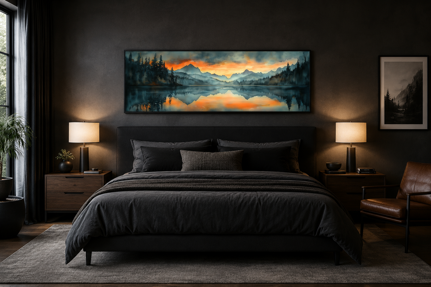 Mountain Lake Sunset Horizontal Sunset Nature Landscape Mens Bedroom Wall Art Above Bed