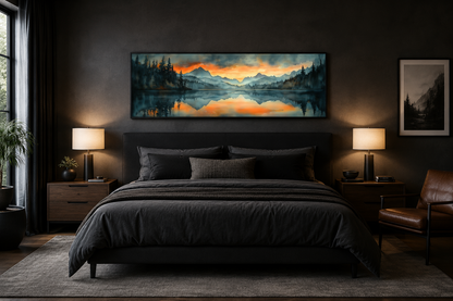 Mountain Lake Sunset Horizontal Sunset Nature Landscape Mens Bedroom Wall Art Above Bed