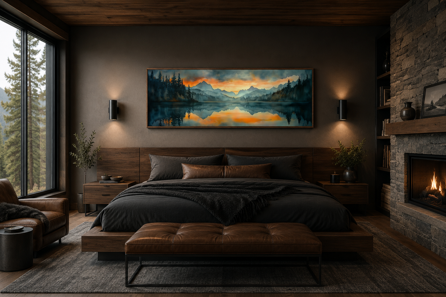Mountain Lake Sunset Horizontal Sunset Nature Landscape Mens Bedroom Wall Art Above Bed