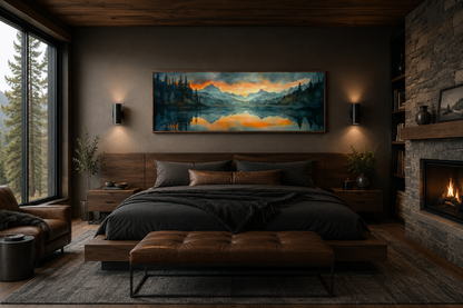 Mountain Lake Sunset Horizontal Sunset Nature Landscape Mens Bedroom Wall Art Above Bed