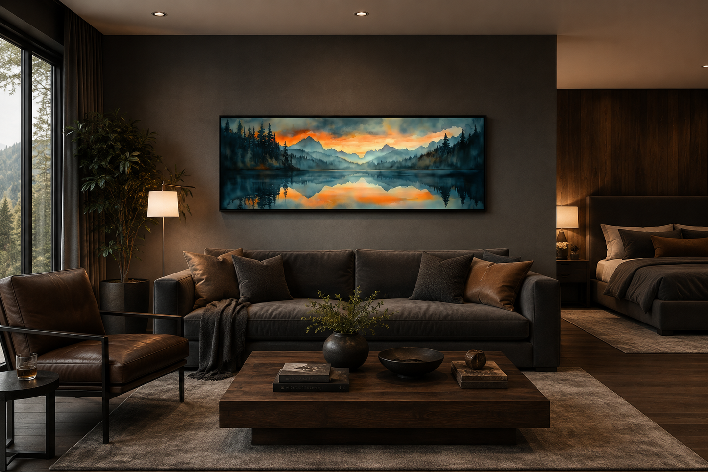 Mountain Lake Sunset Horizontal Sunset Nature Landscape Mens Bedroom Wall Art Above Bed
