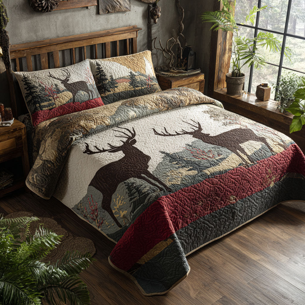 Mountain Stag 3-Piece Quilted Bedding Set - Single (59" x 70")