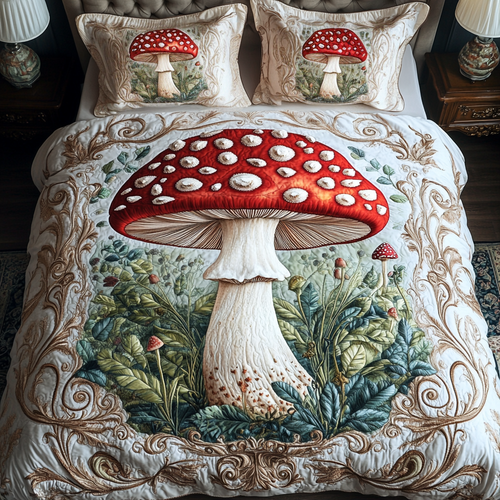 Mushroom Dream 3-Piece Quilted Bedding Set - Single (59" x 70")