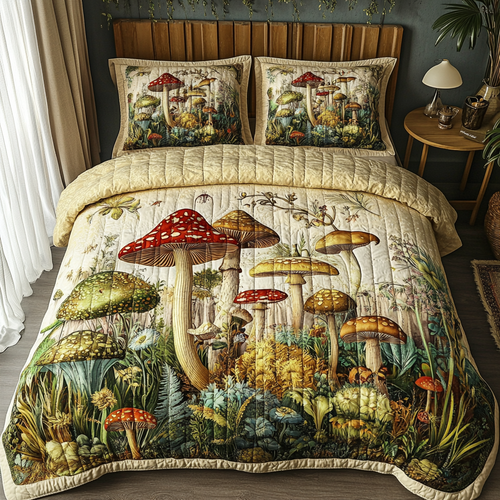 Mushroom Dreams 3-Piece Quilted Bedding Set - Single (59" x 70")
