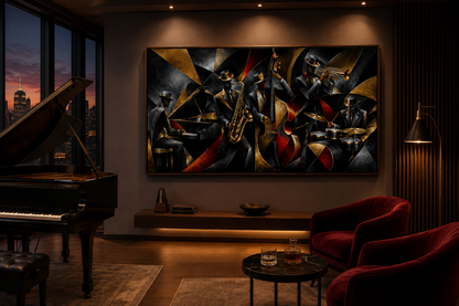 Colorful Jazz Band Abstract Painting Music Canvas Wall Art