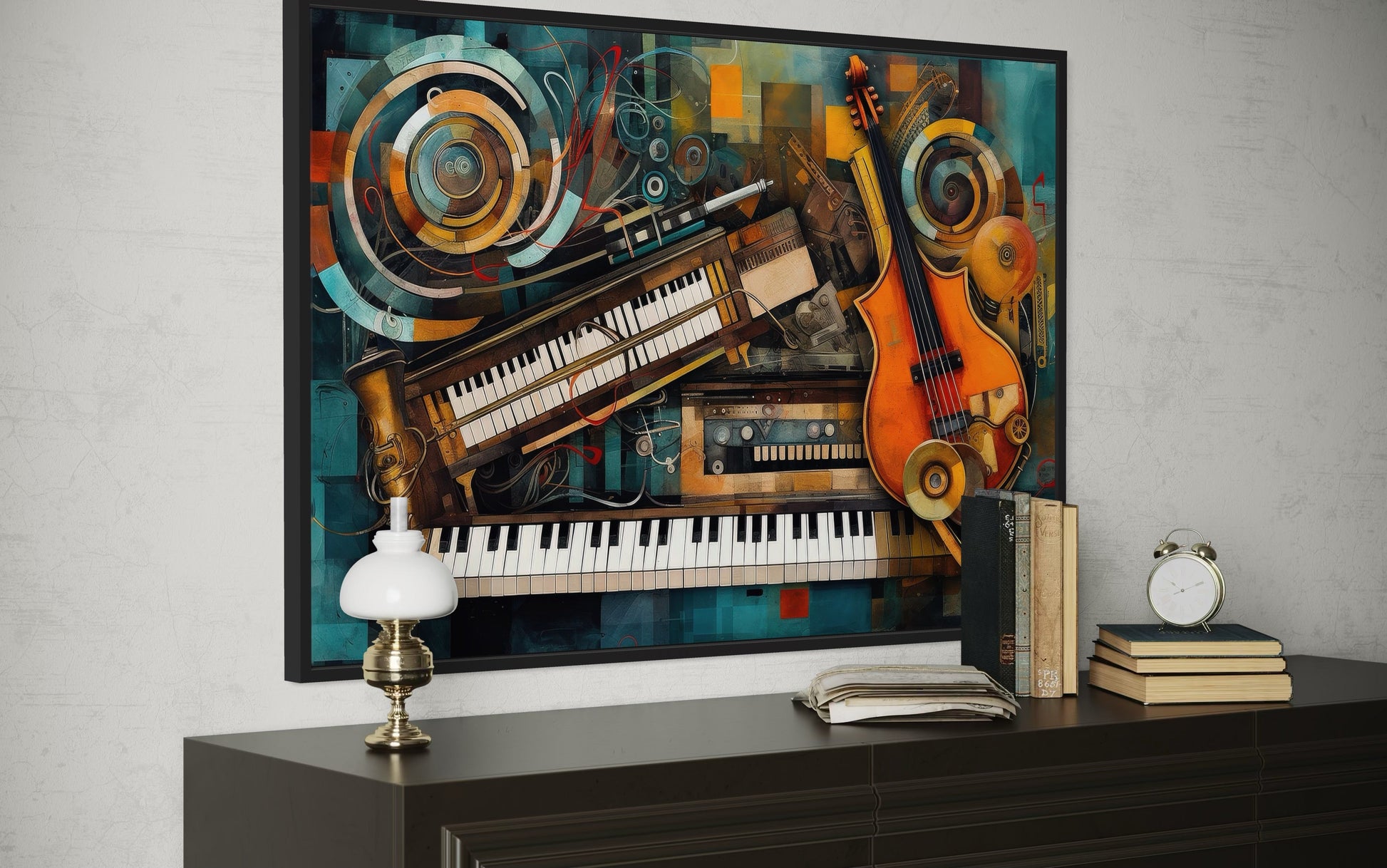 Musical Instruments Abstract Framed Canvas Wall Art