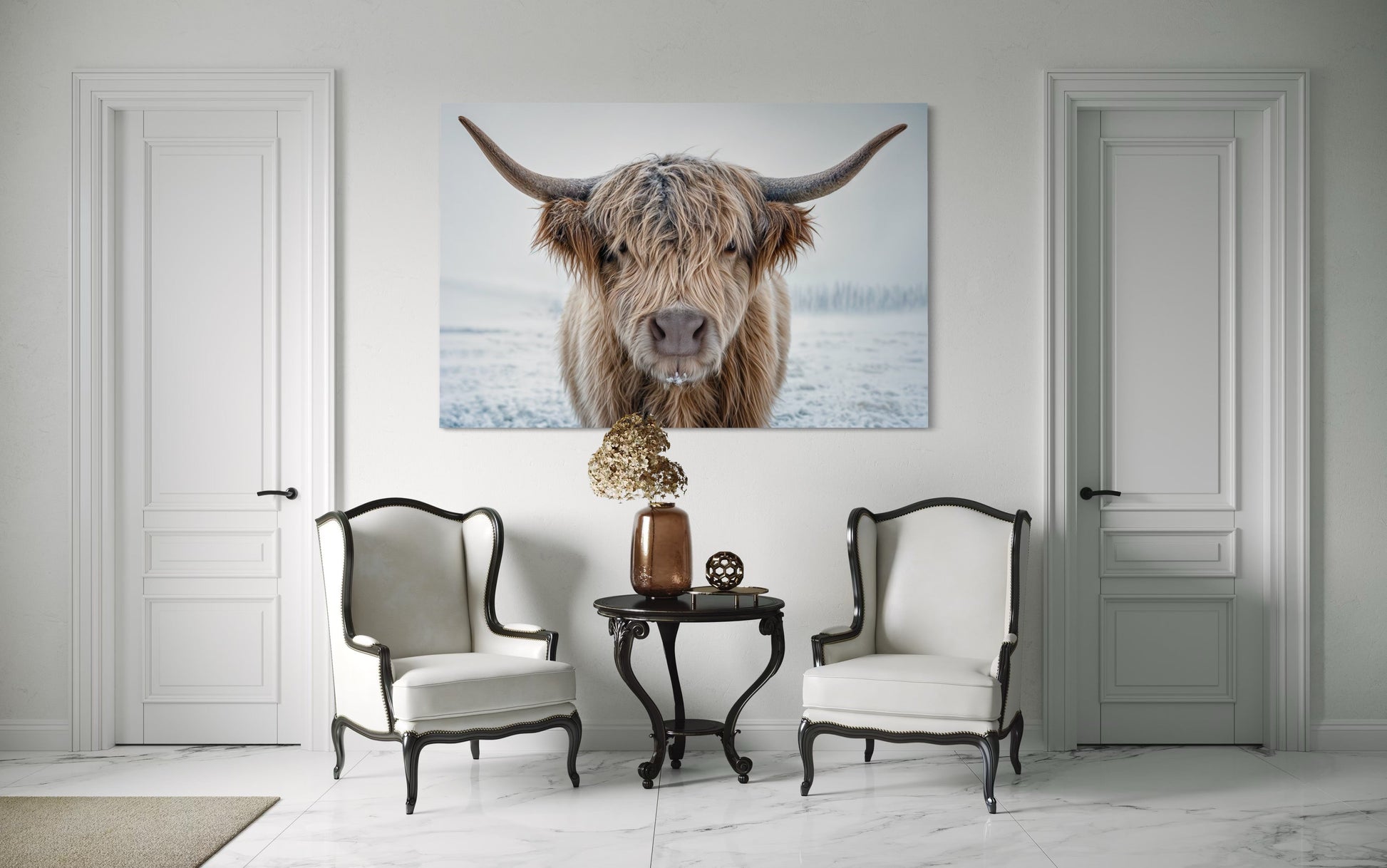 Muted Colors Highland Cow Framed Canvas Wall Art