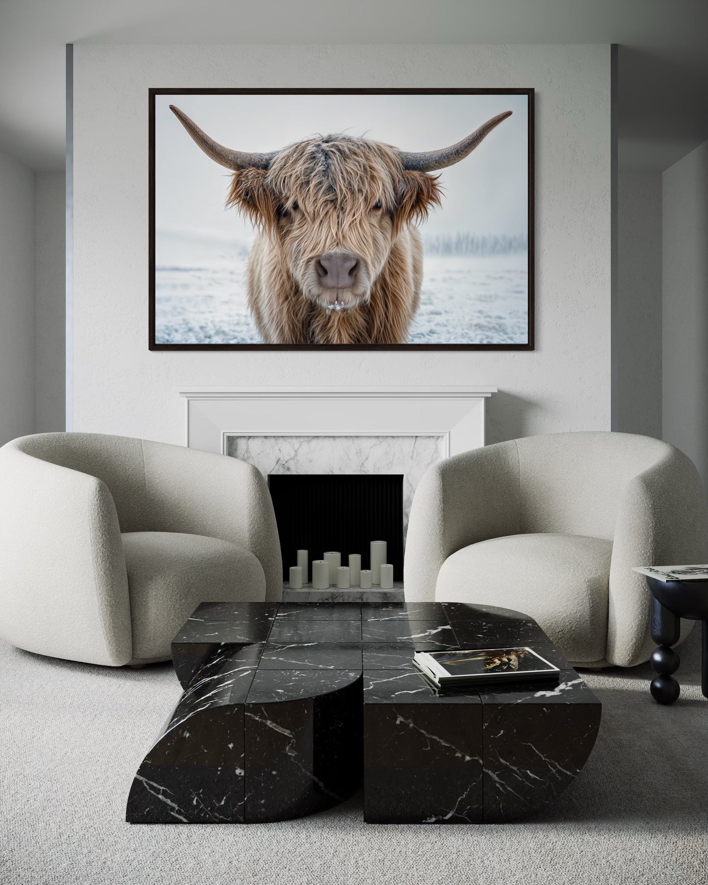Muted Colors Highland Cow Framed Canvas Wall Art